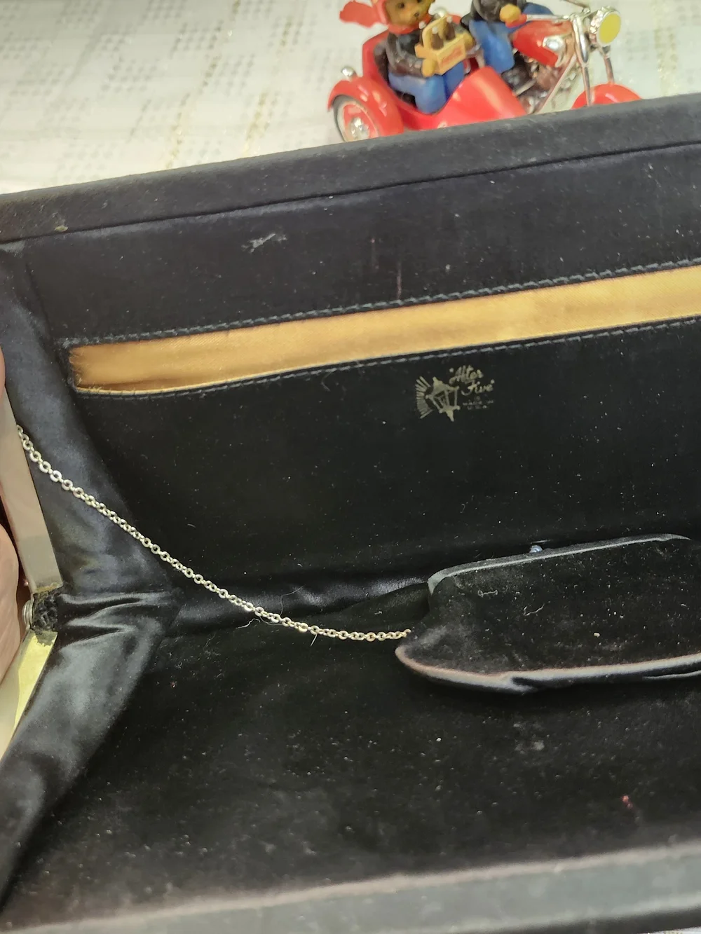 After Five Black Vintage Quilted Evening Clutch with Rhinestone Kiss-Lock